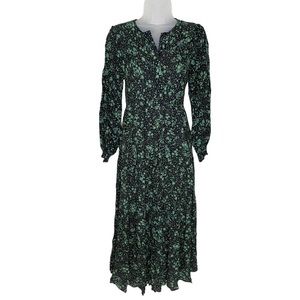 ZARA Green and Black Floral Print Midi Dress